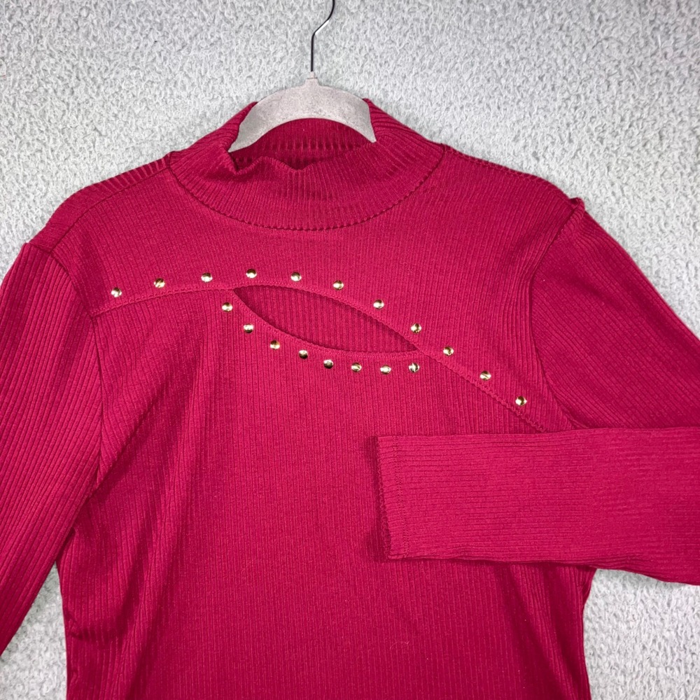 INC International Concepts Mock‎ Neck Cutout Studded Long Sleeve Top Women XL